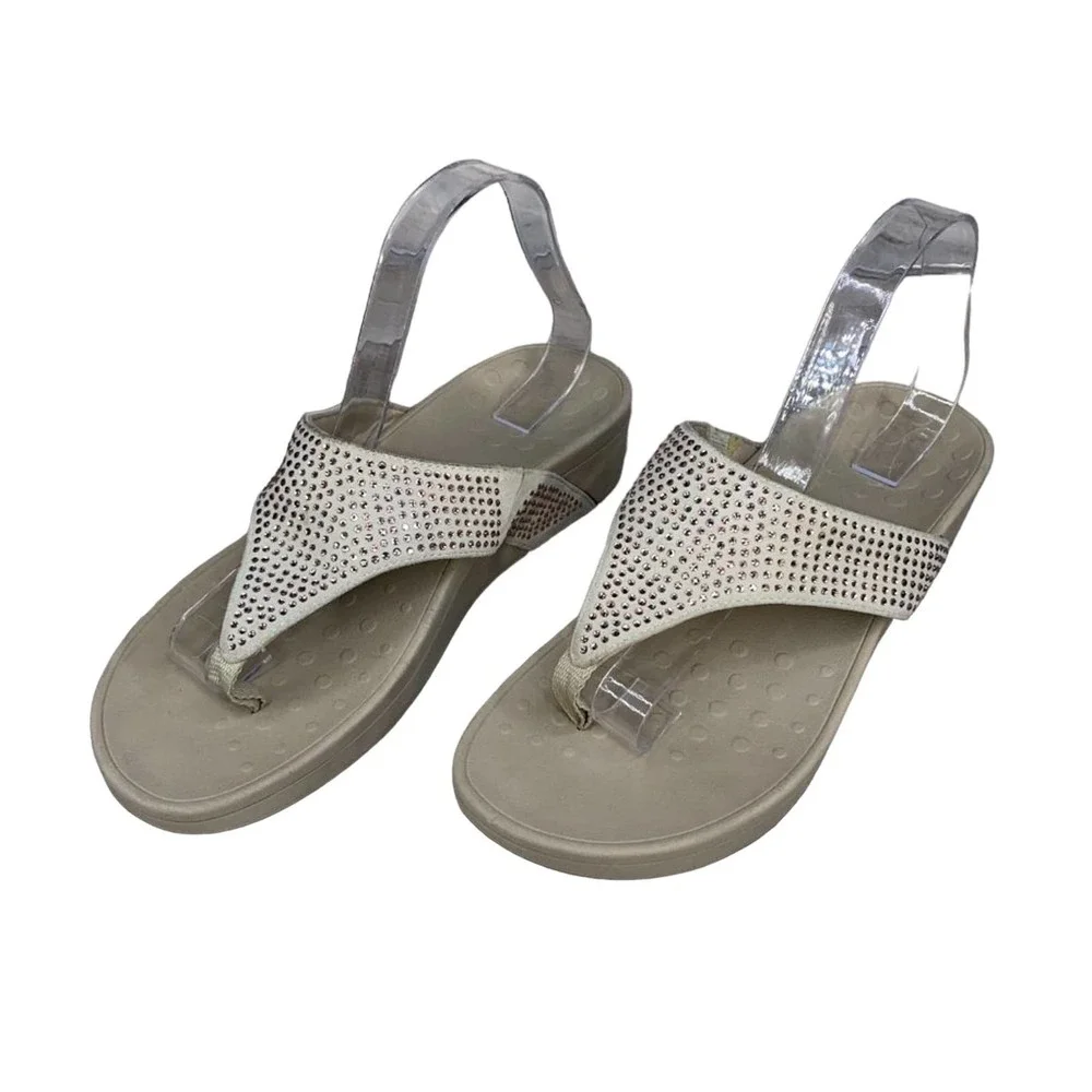 Vionic Beige Sandals with Rhinestone Accents